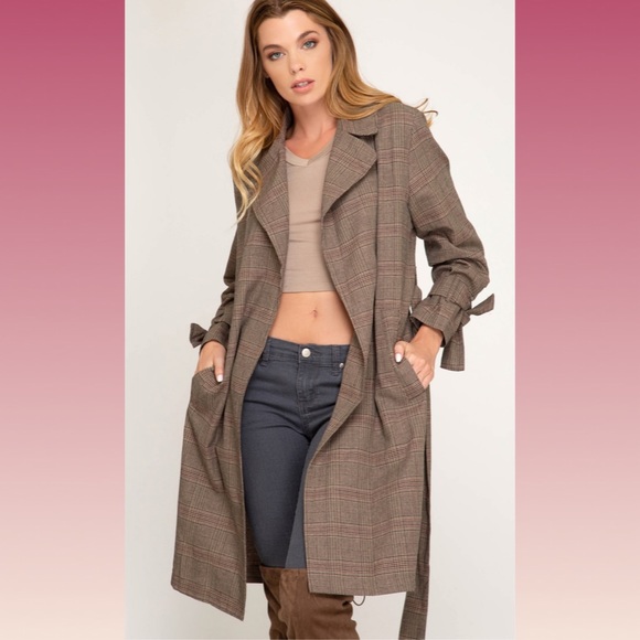 On Trend Street Duster Trench Coat Mocha - Picture 3 of 8